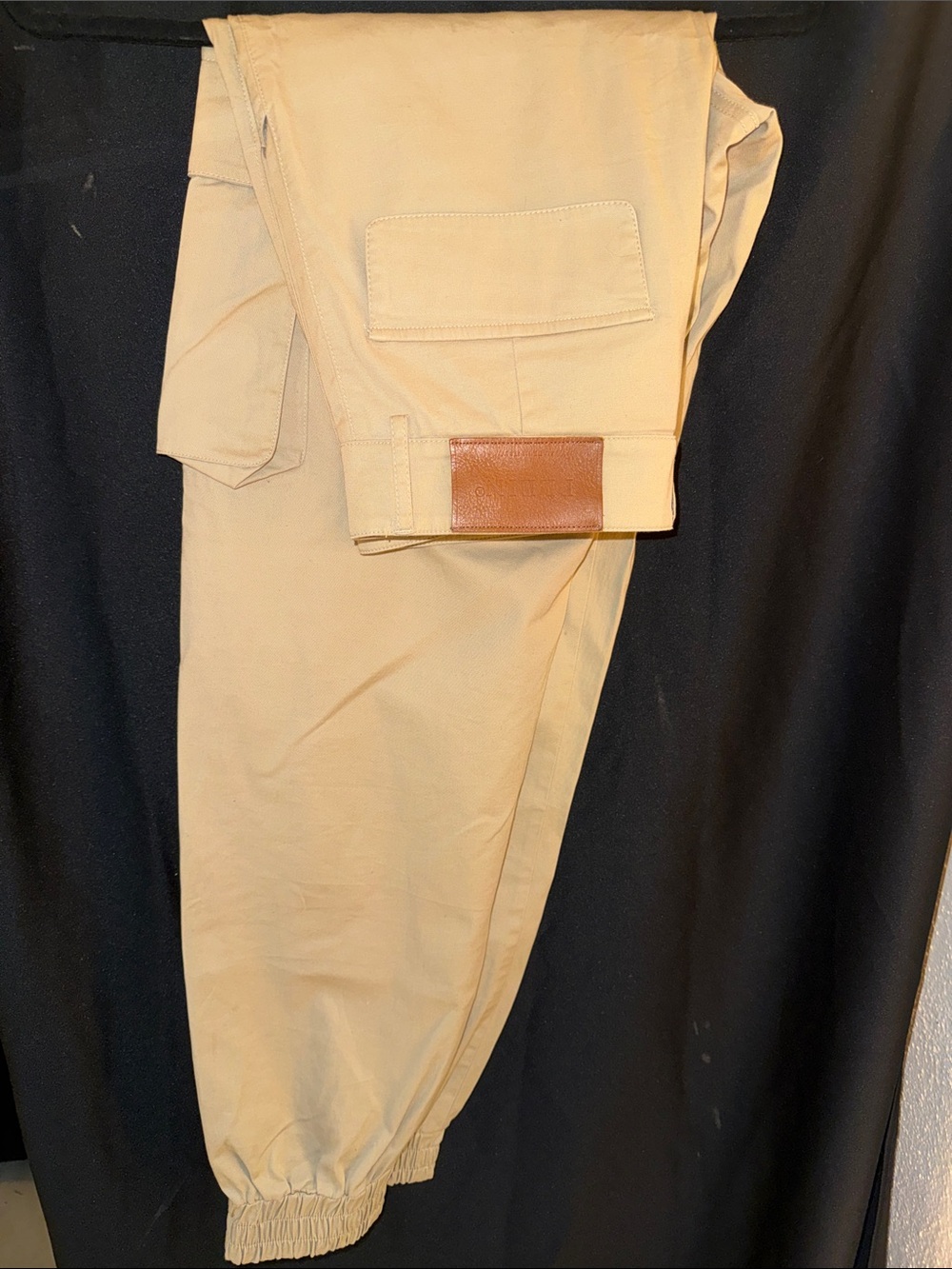 Philipp Plein Men's Tan Cargo Pants with Leather Patch